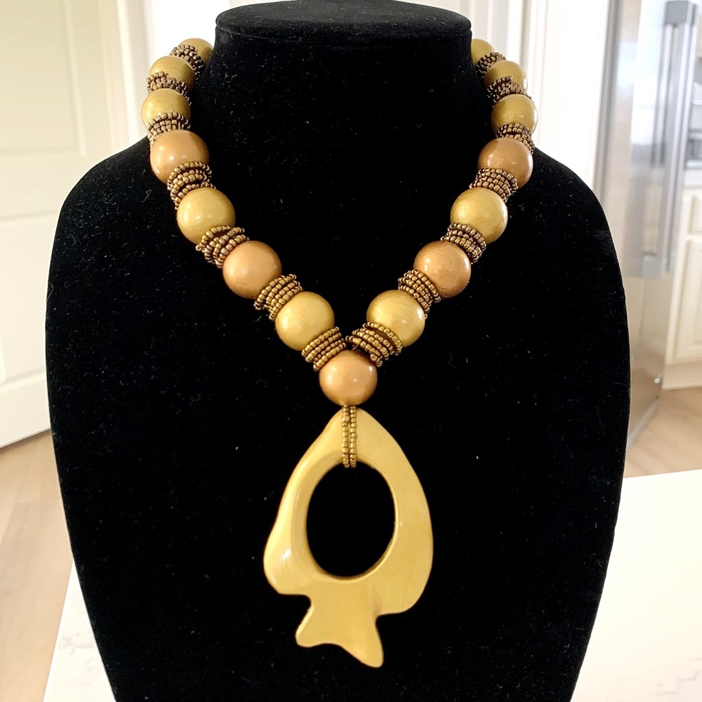 Hand Painted Wood Necklace Gold